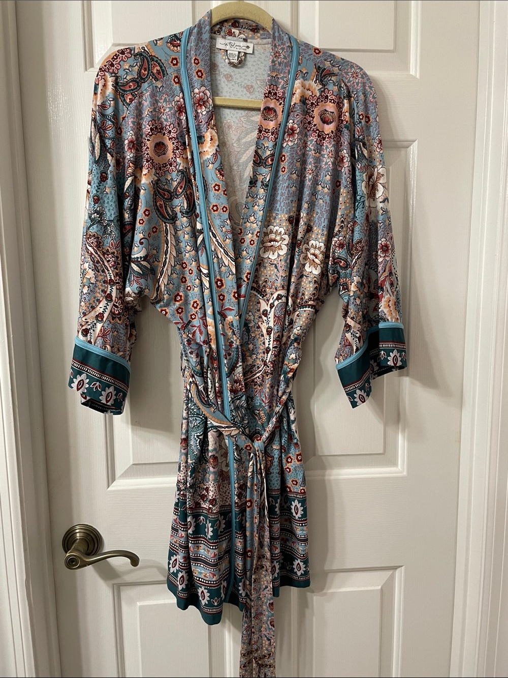 Lightweight Floral Wrap Robe- Teal Multi